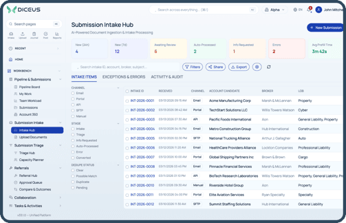 AI-powered submission intake in the underwriting workbench