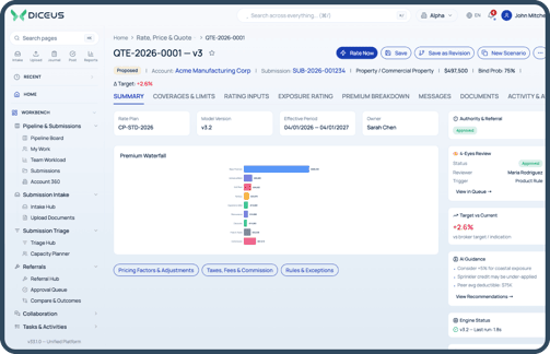 Rate, price, and quote automation in the underwriting workbench