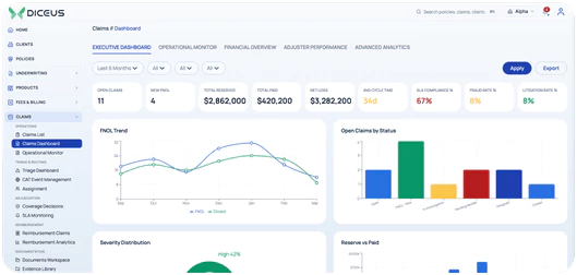 Claims dashboard