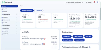 DICEUS policy administration software dashboard