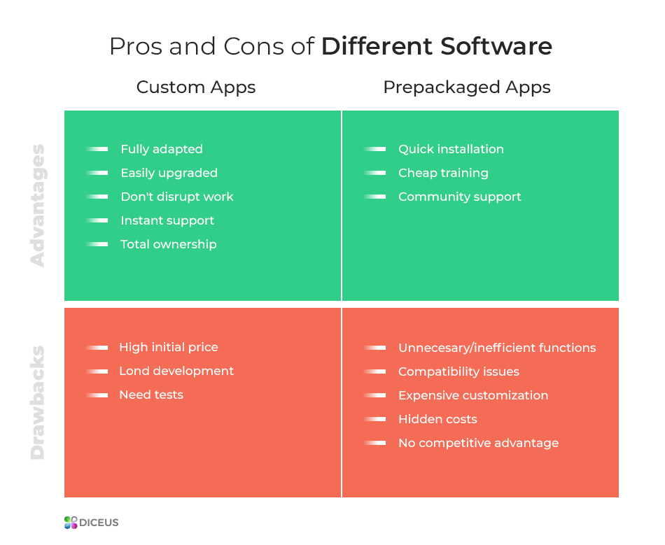 Prosn and cons of custom software VS packaged software