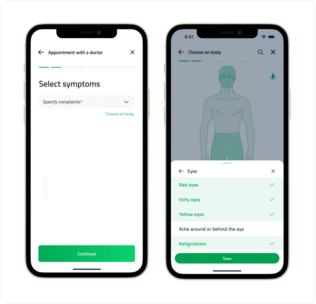Symptom checker in hospital mobile apps